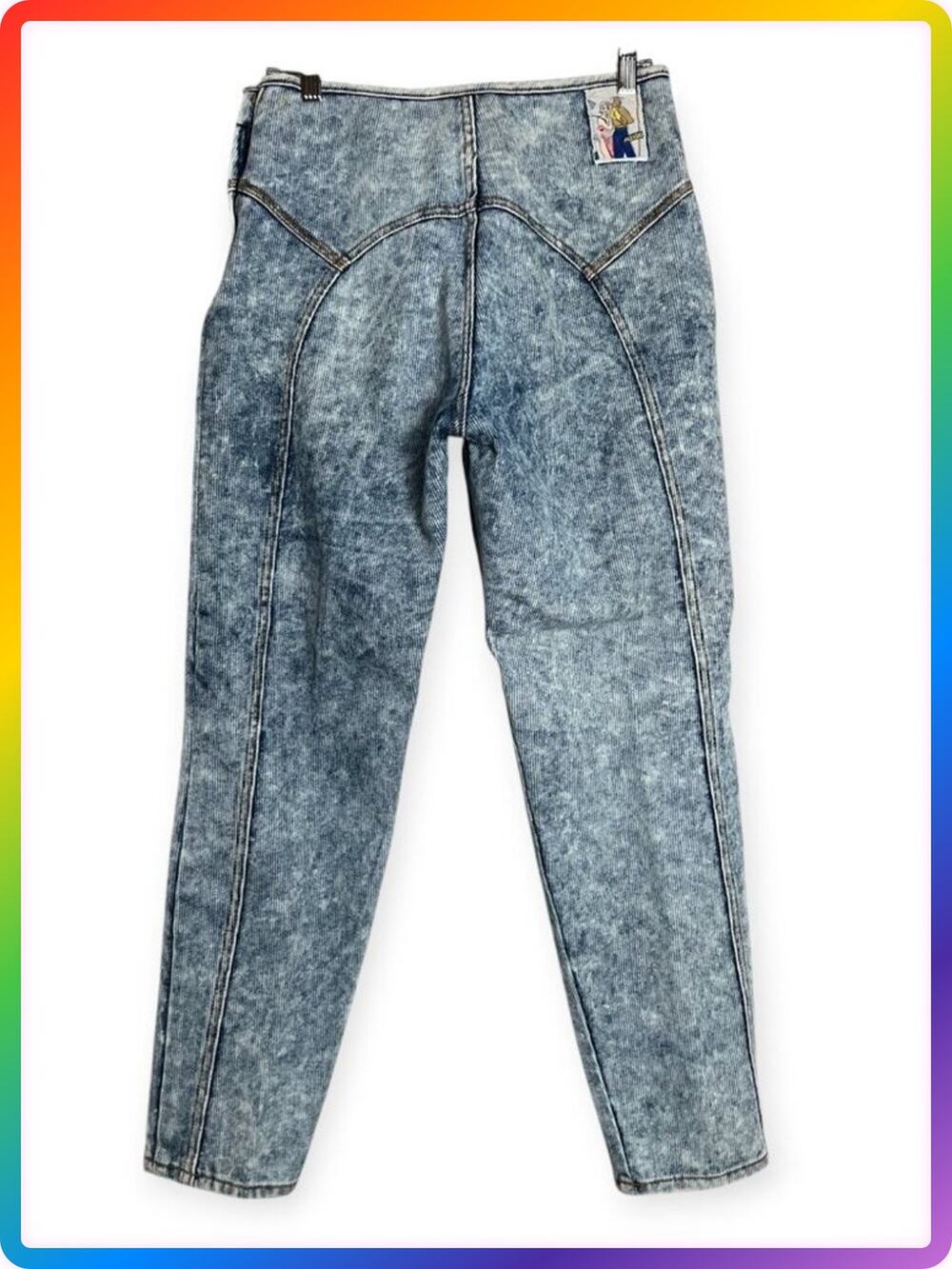 Vintage Alessio Acid Wash Mom Jeans SIZE 9/10 Light Blue High Waist Ribbed 90s